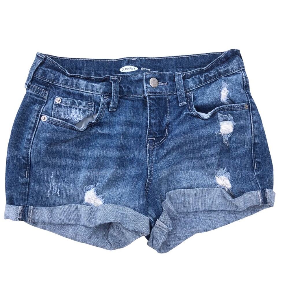 Old Navy Boyfriend distressed medium wash jean shorts rolled hem size 2